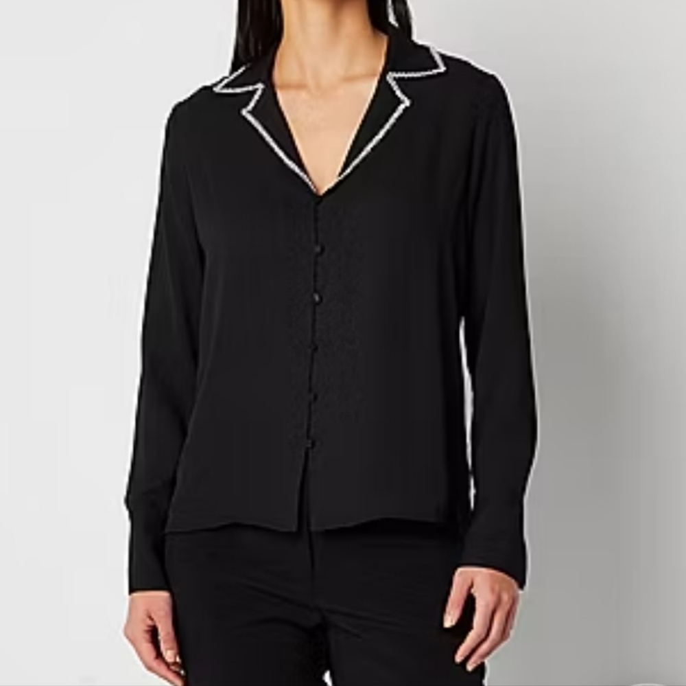 WORTHINGTON Women's Black Long Sleeve Button Down Shirt